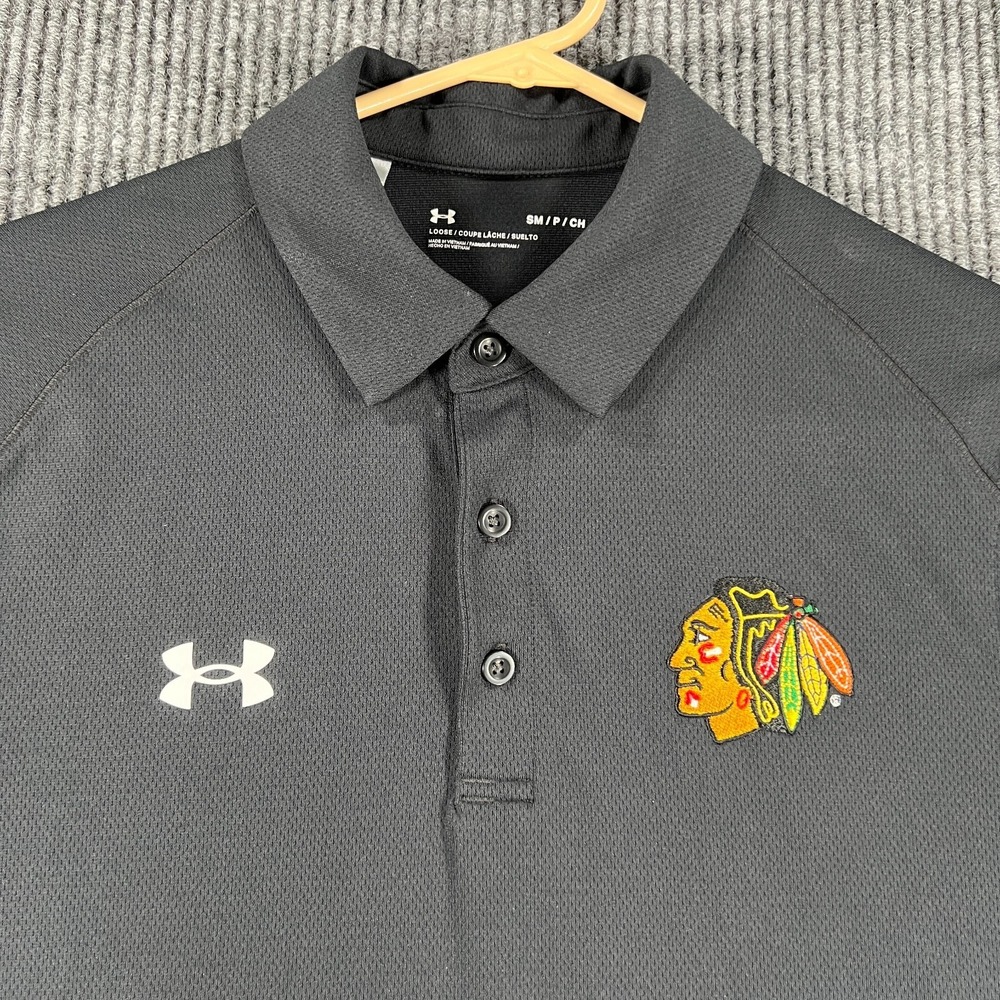 Chicago‎ Blackhawks Polo Shirt Mens Small Black Short Sleeve Hockey Camp NHL